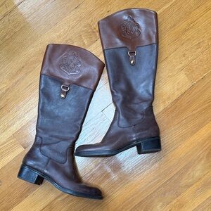 Preowned Franco Sarto Women’s Two tone Dark Brown Leather Riding Boots